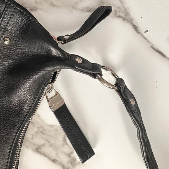 Vintage B Makowsky Y2K Studded Leather Shoulder Bag Black Gold Silver Fringe - Picture 11 of 11